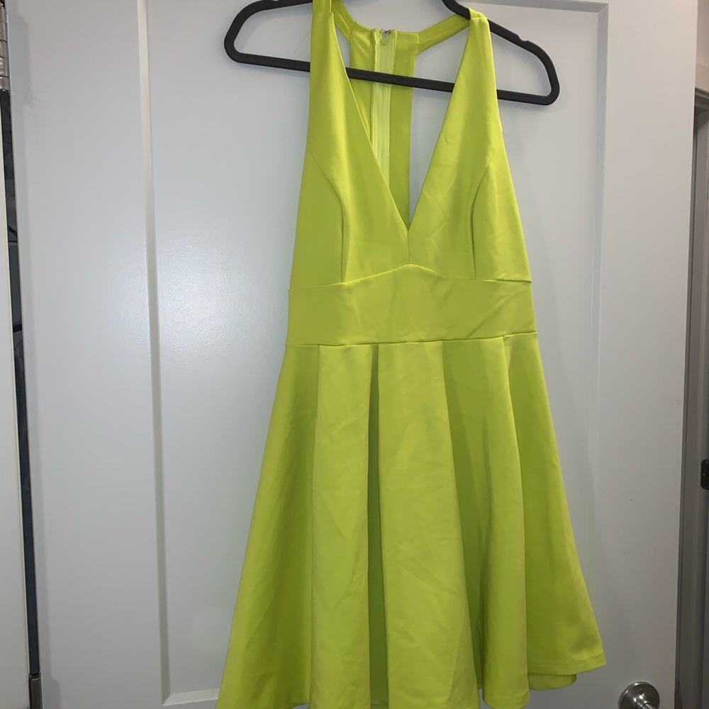 FashionNova lime green skater dress with back details!!
